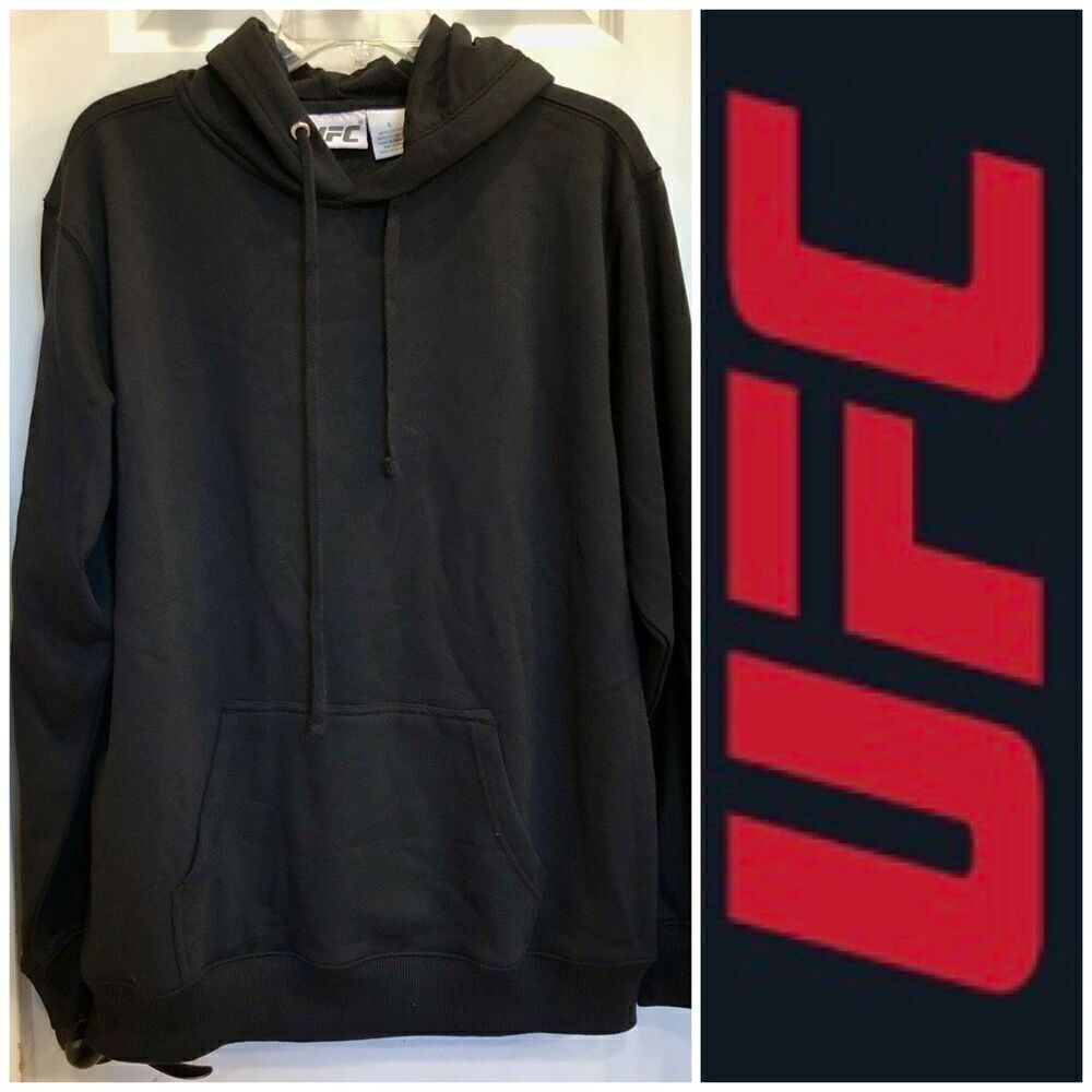 UFC LICENSED - NWOT Unisex Sz Lg Solid State Pullover Black Hoodie/Fleece Lined